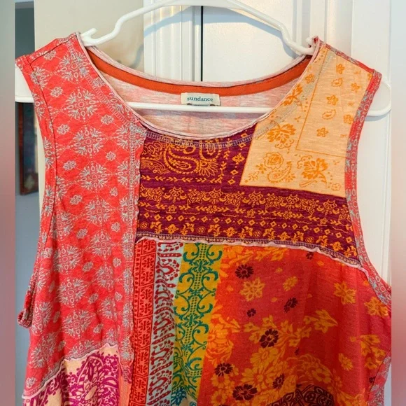 Sundance Sleeveless Patchwork Print Tank Top - Orange Multi - Picture 3 of 5